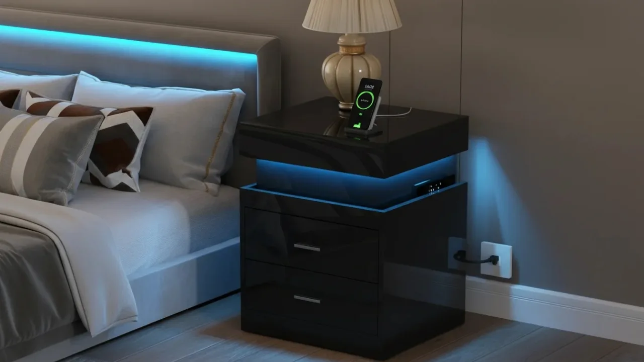 LED Nightstand with Charging Station